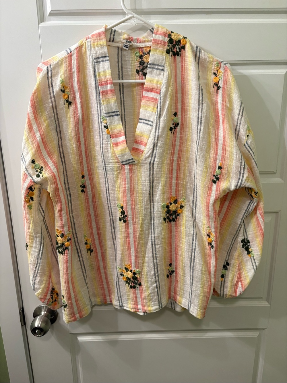 ivy jane Striped Embroidered V-Neck Tunic with embroidered flowers.